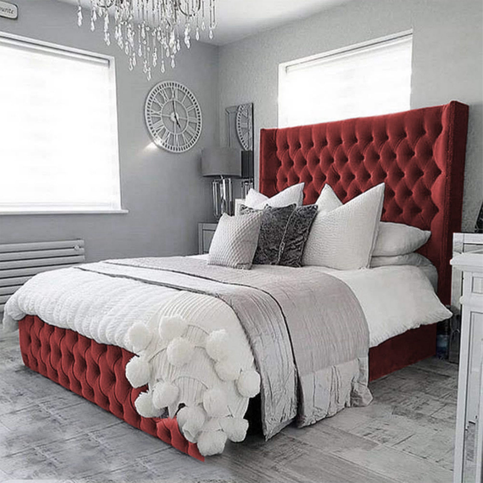 In House | Lychee Bed Frame Velvet Burgundy 200x140