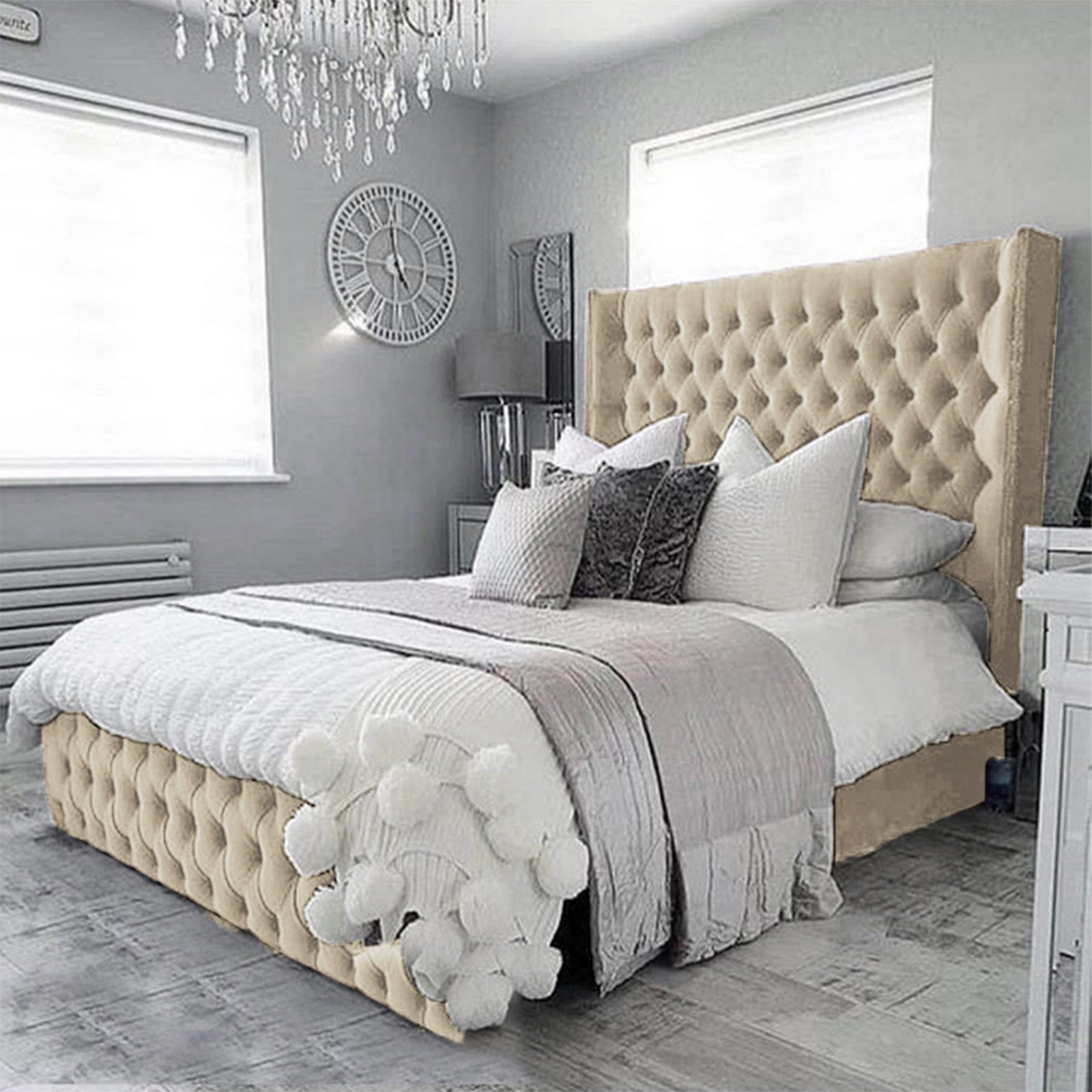 In House | Lychee Bed Frame Velvet Ivory 200x140