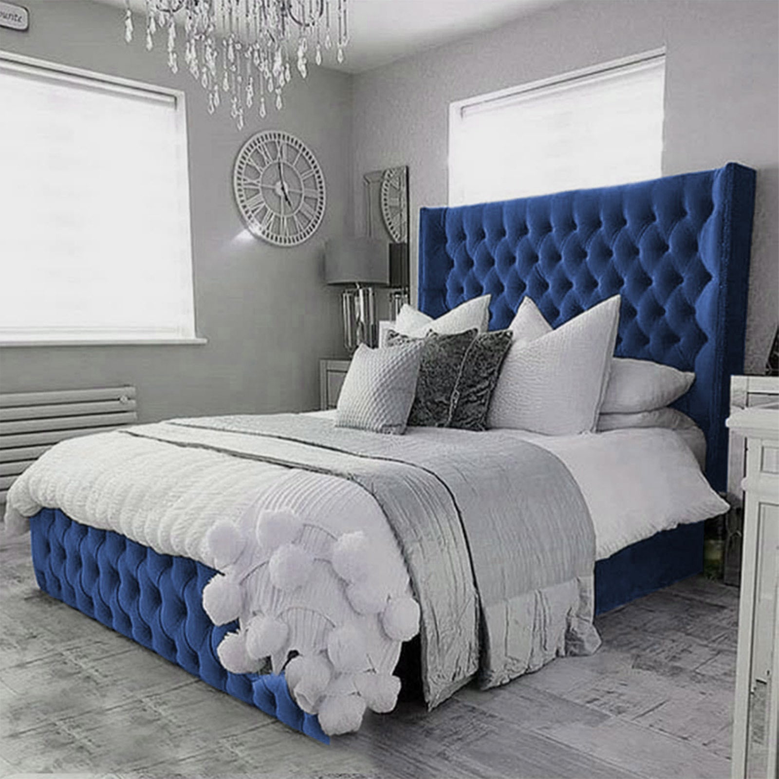 In House | Lychee Bed Frame Velvet Dark Blue 200x140
