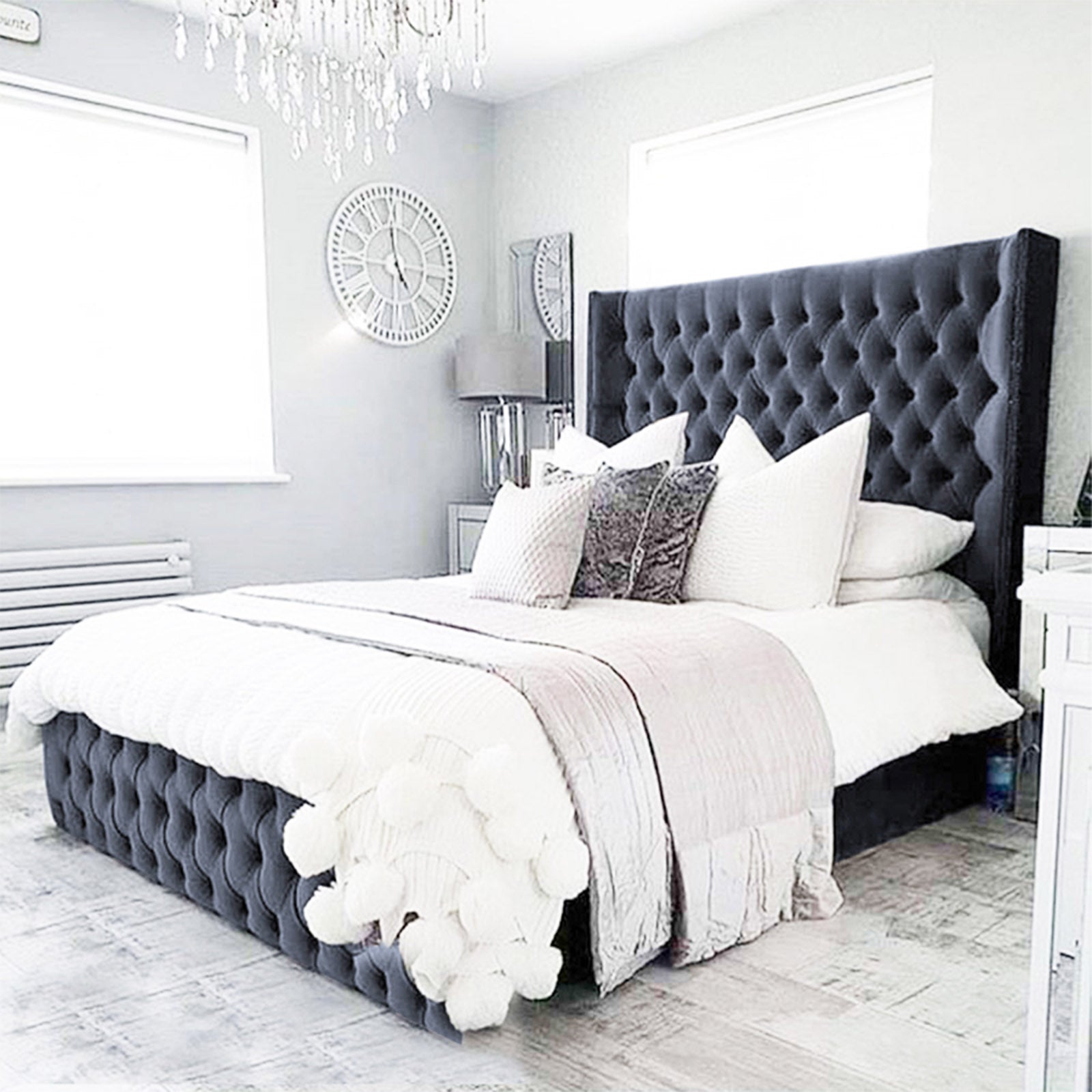 In House | Lychee Bed Frame Velvet Dark Grey 200x140