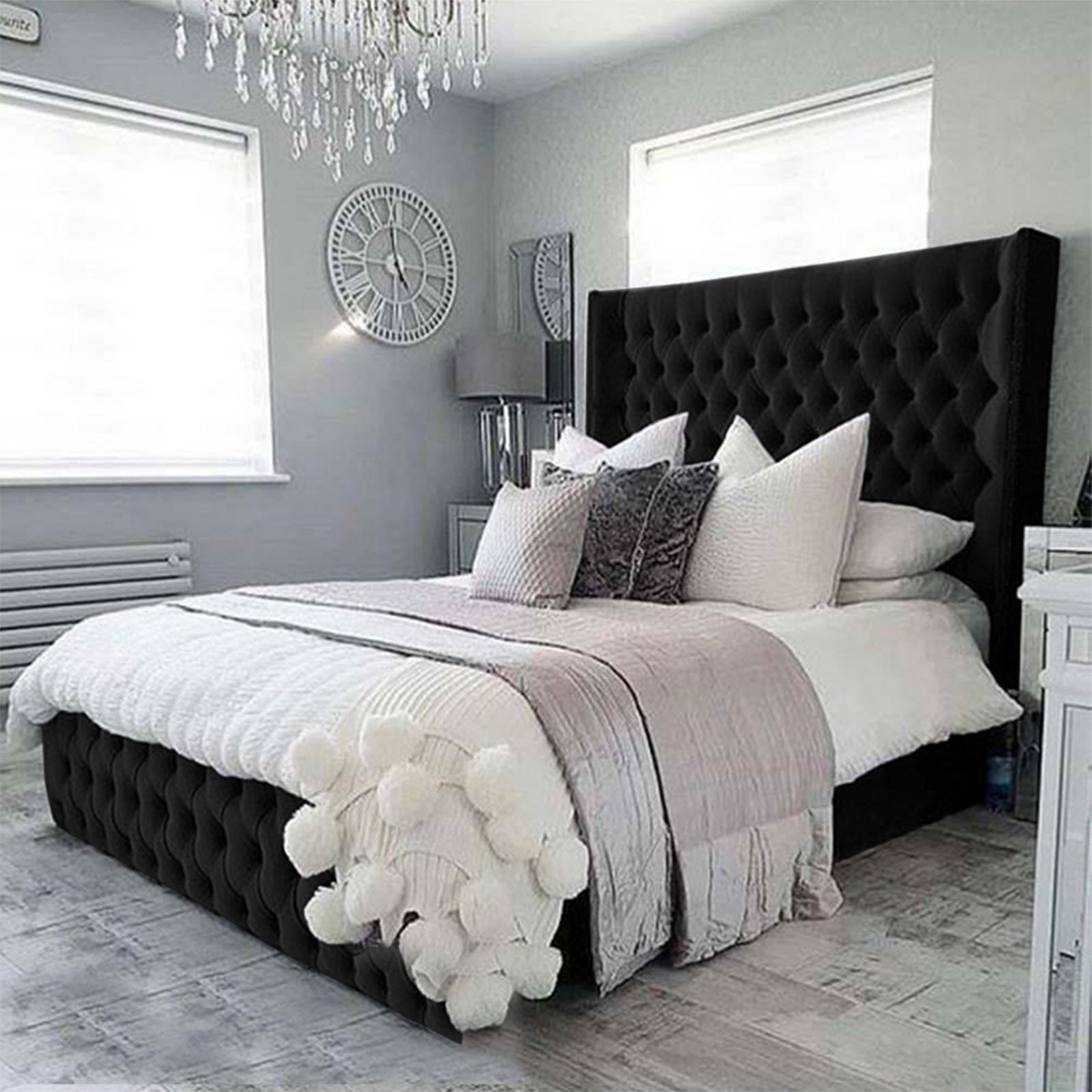In House | Lychee Bed Frame Velvet Black 200x140