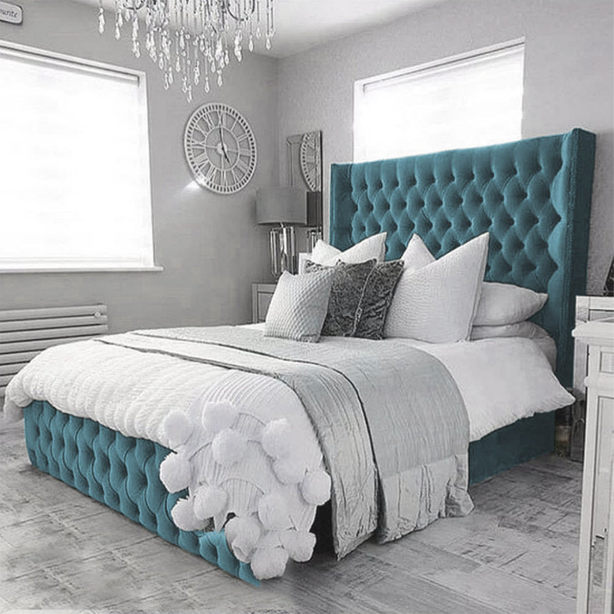 In House | Lychee Bed Frame Velvet Turquoise 200x140