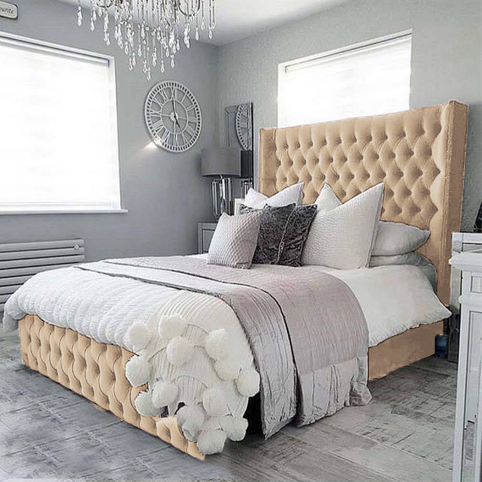 In House | Lychee Bed Frame Velvet Beige 200x150
