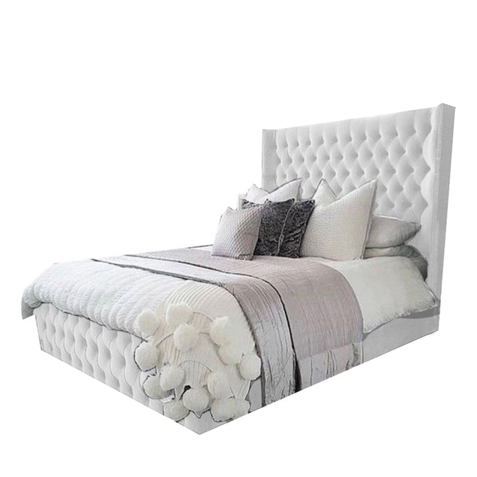 In House | Lychee Bed Frame Velvet White 200x150