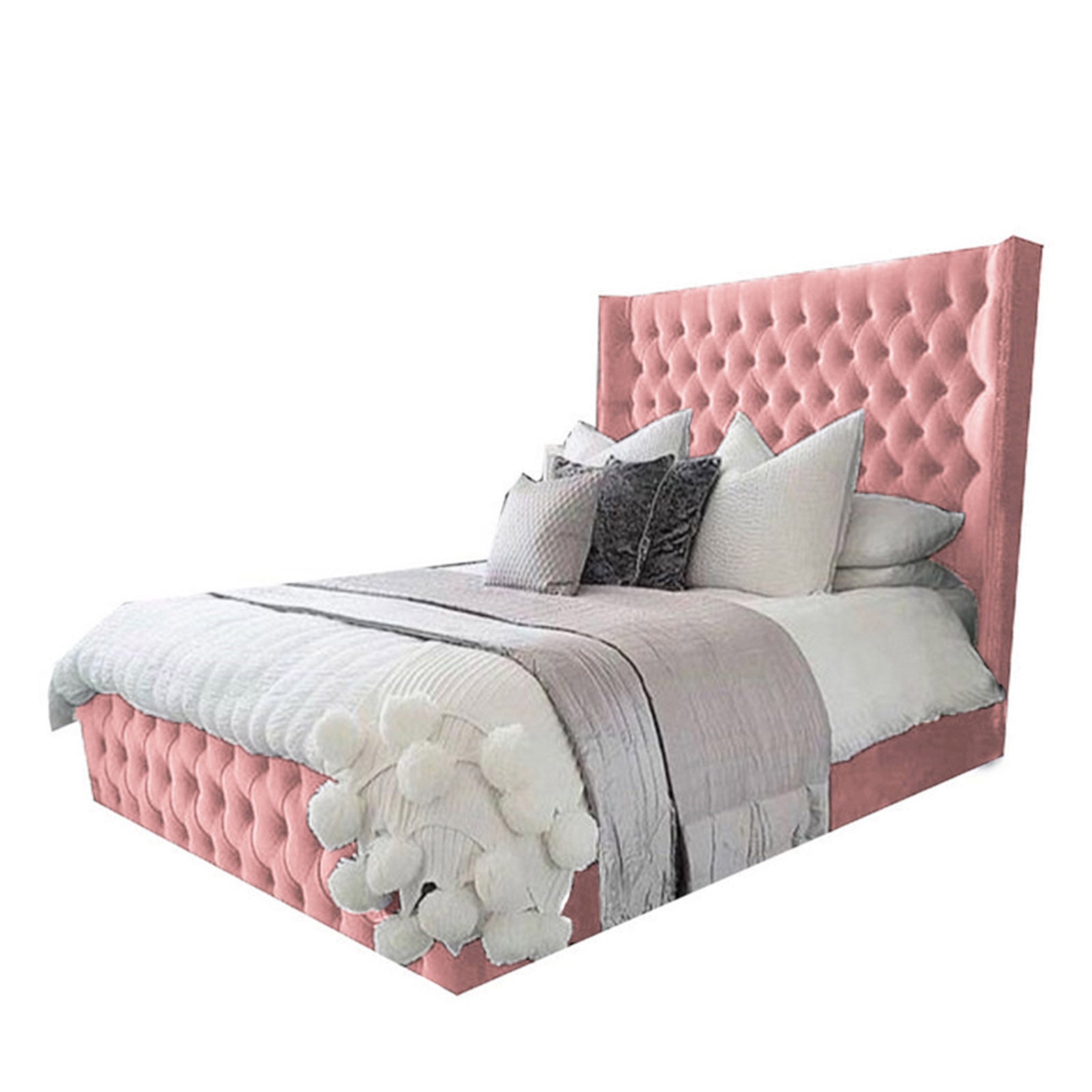 In House | Lychee Bed Frame Velvet Light Pink 200x140