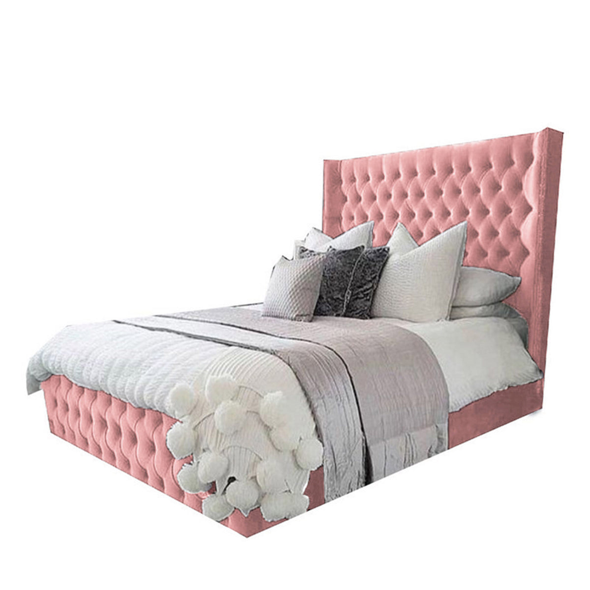 In House | Lychee Bed Frame Velvet Light Pink 200x150
