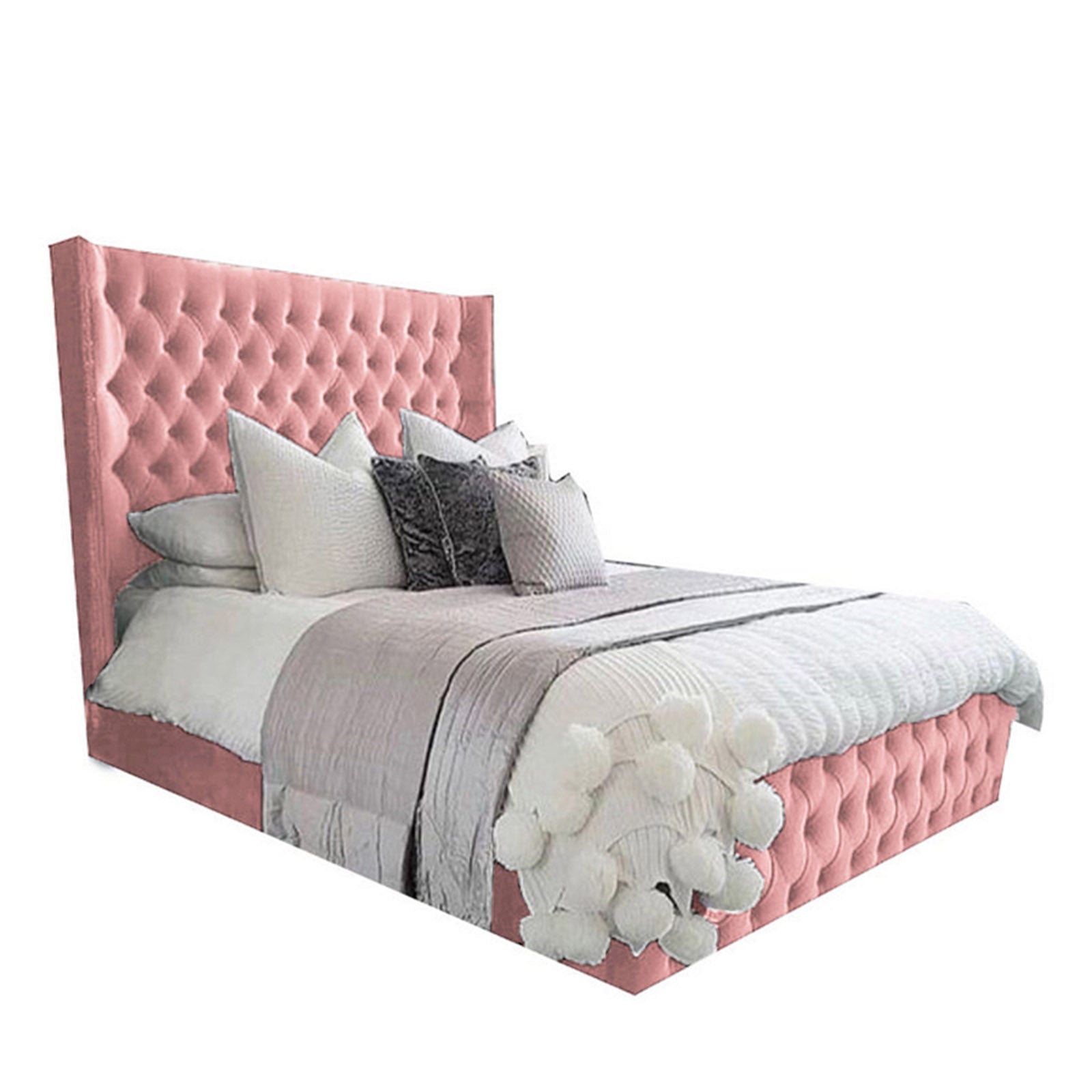 In House | Lychee Bed Frame Velvet Light Pink 200x140