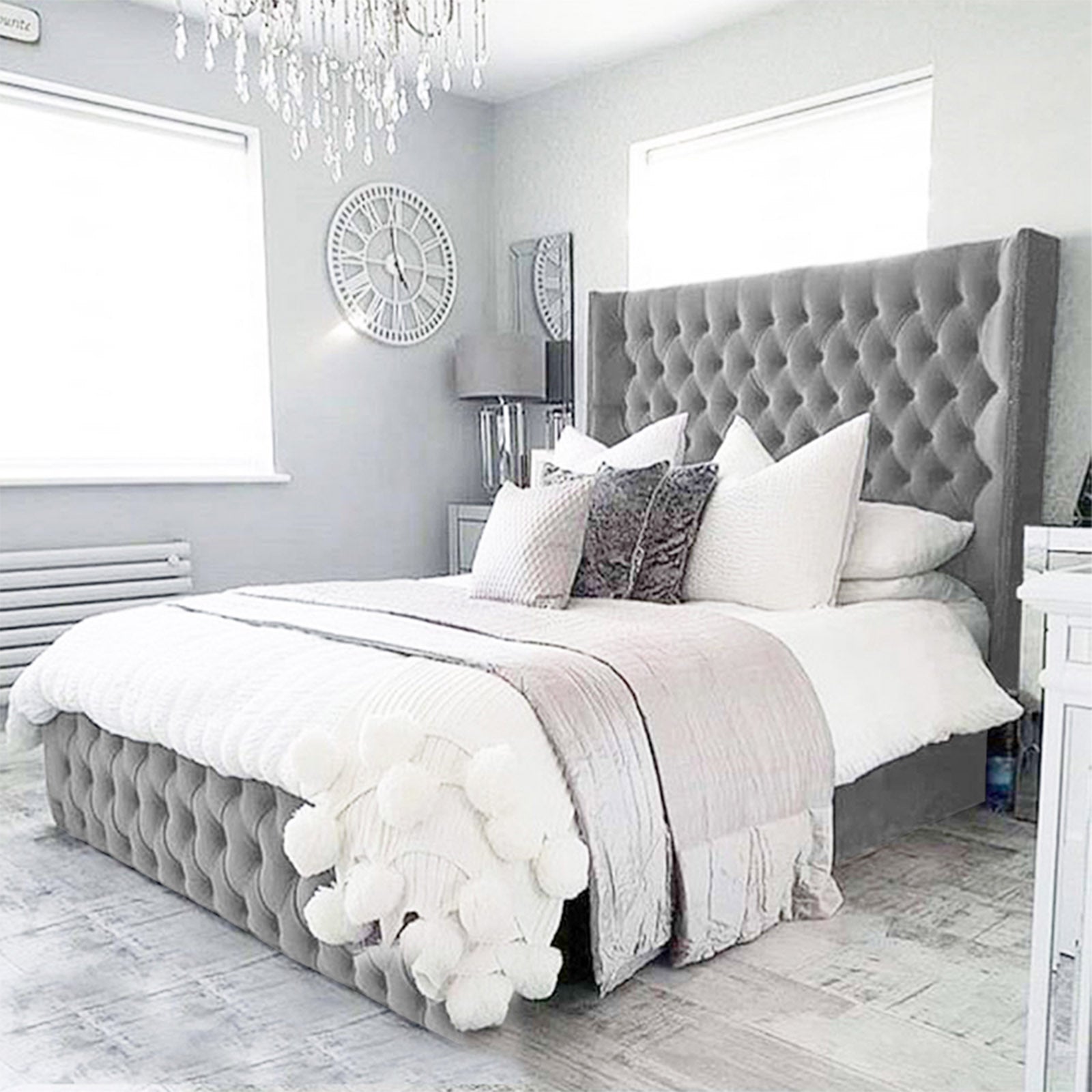 In House | Lychee Bed Frame Velvet Grey 200x140