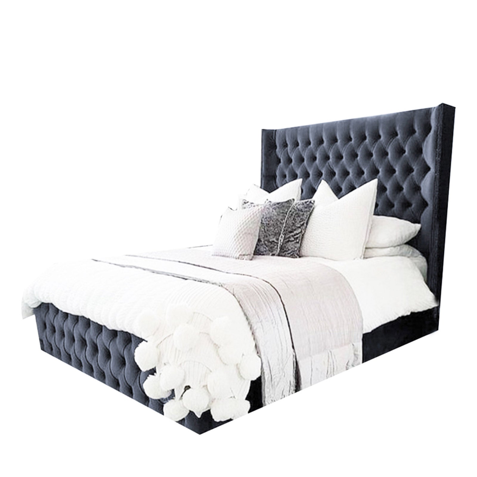 In House | Lychee Bed Frame Velvet Dark Grey 200x140