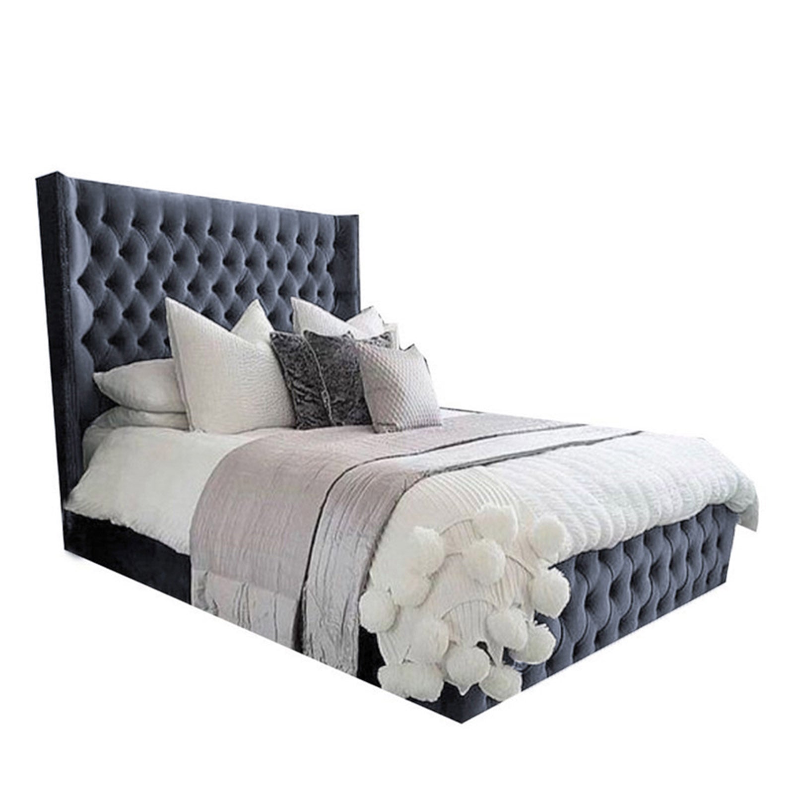 In House | Lychee Bed Frame Velvet Dark Grey 200x120