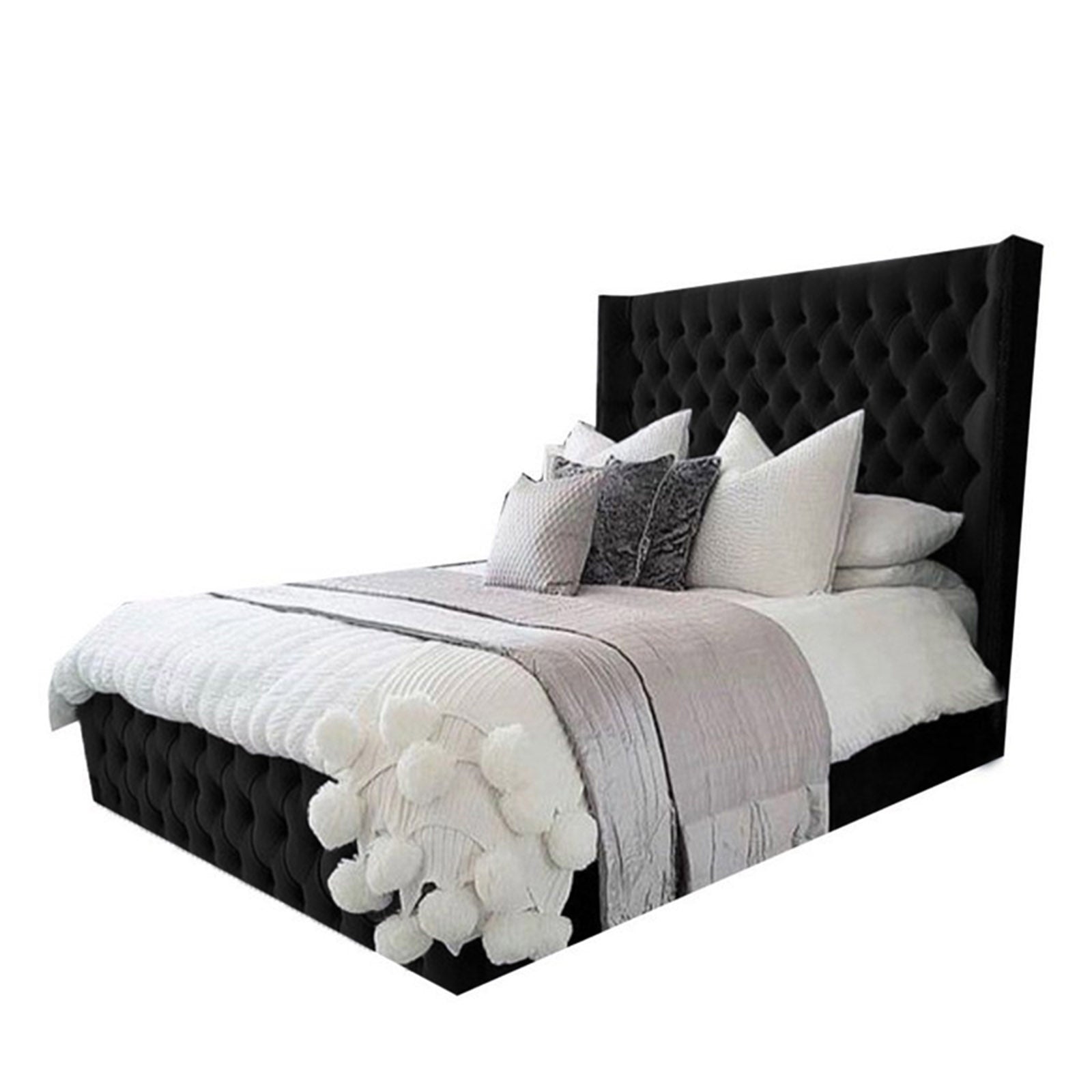 In House | Lychee Bed Frame Velvet Black 200x150