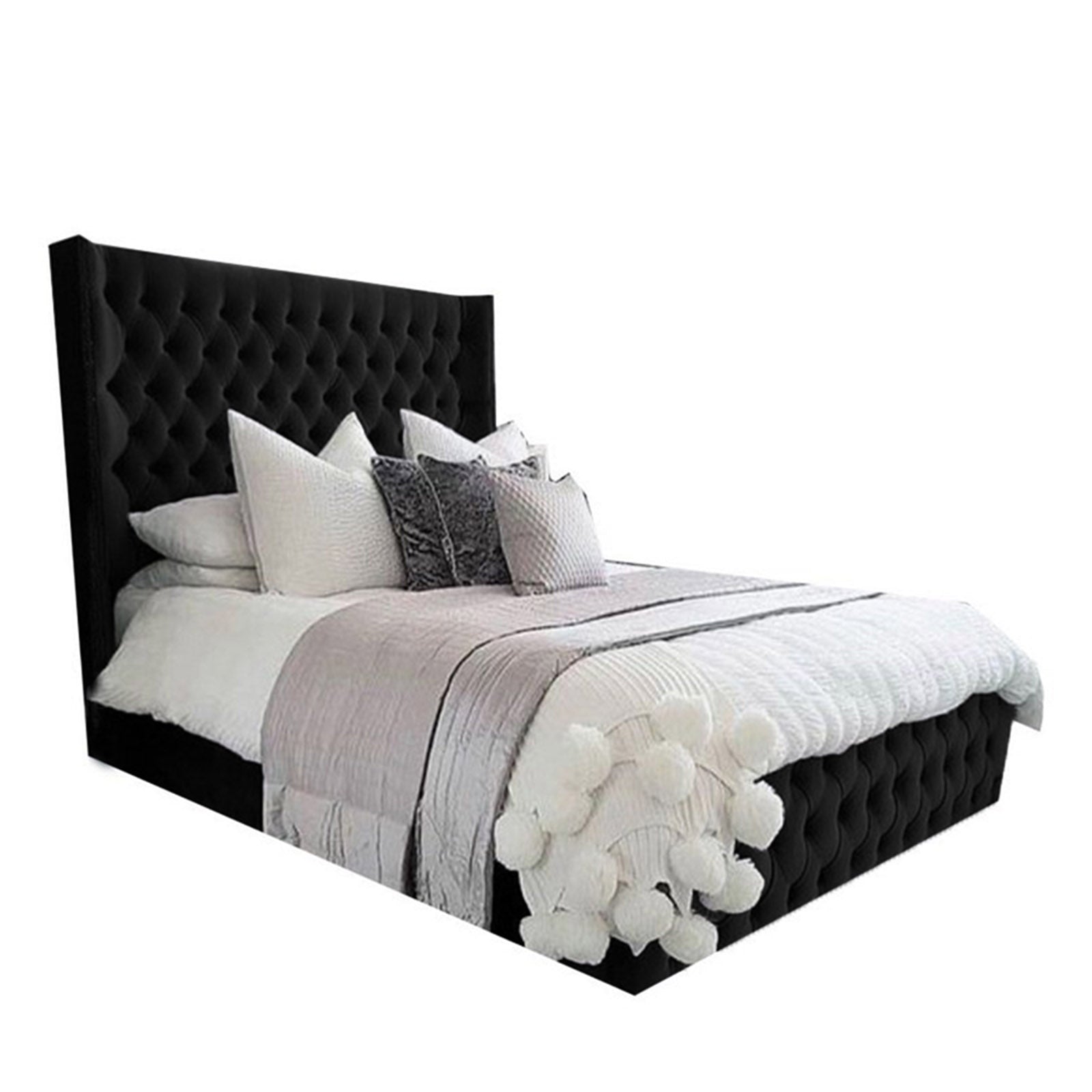 In House | Lychee Bed Frame Velvet Black 200x150