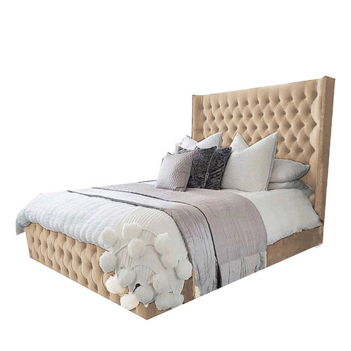 In House | Lychee Bed Frame Velvet Beige 200x100