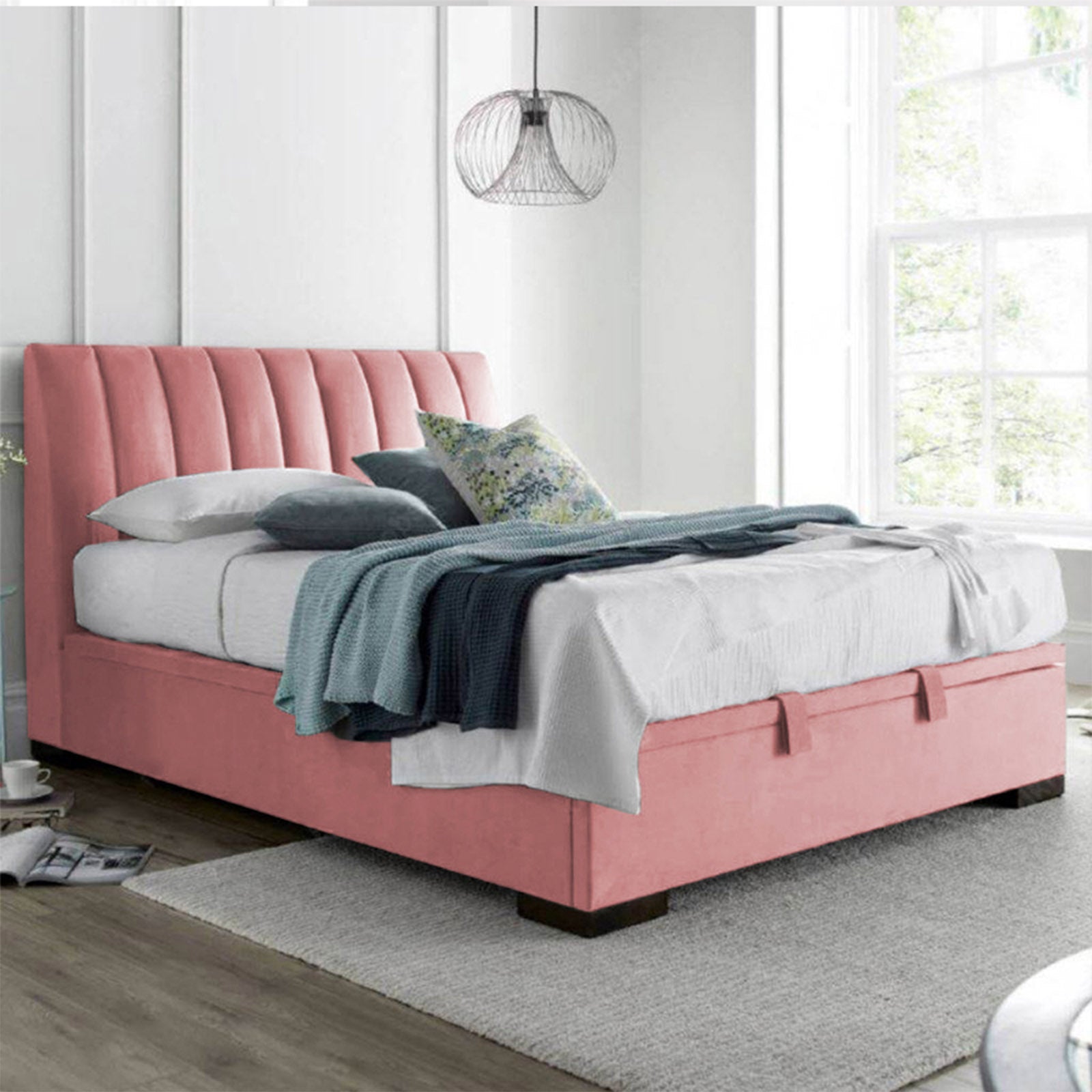 In House | Martos Bed Frame Velvet Light Pink 200x140