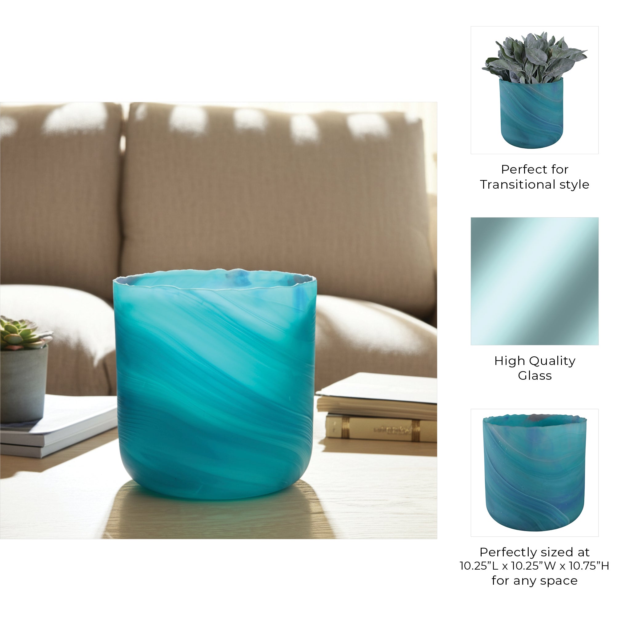 مزهرية كينت الزجاجية الزرقاء ذات الدوامات Kent Blue Swirl Glass Vase