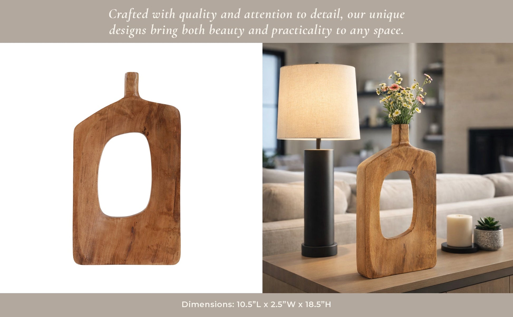 19x11" Wood Cut-out Vase, Natural Vases and Jars| Sagebrook Home