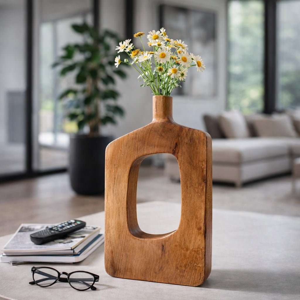 19x11" Wood Cut-out Vase, Natural Vases and Jars| Sagebrook Home