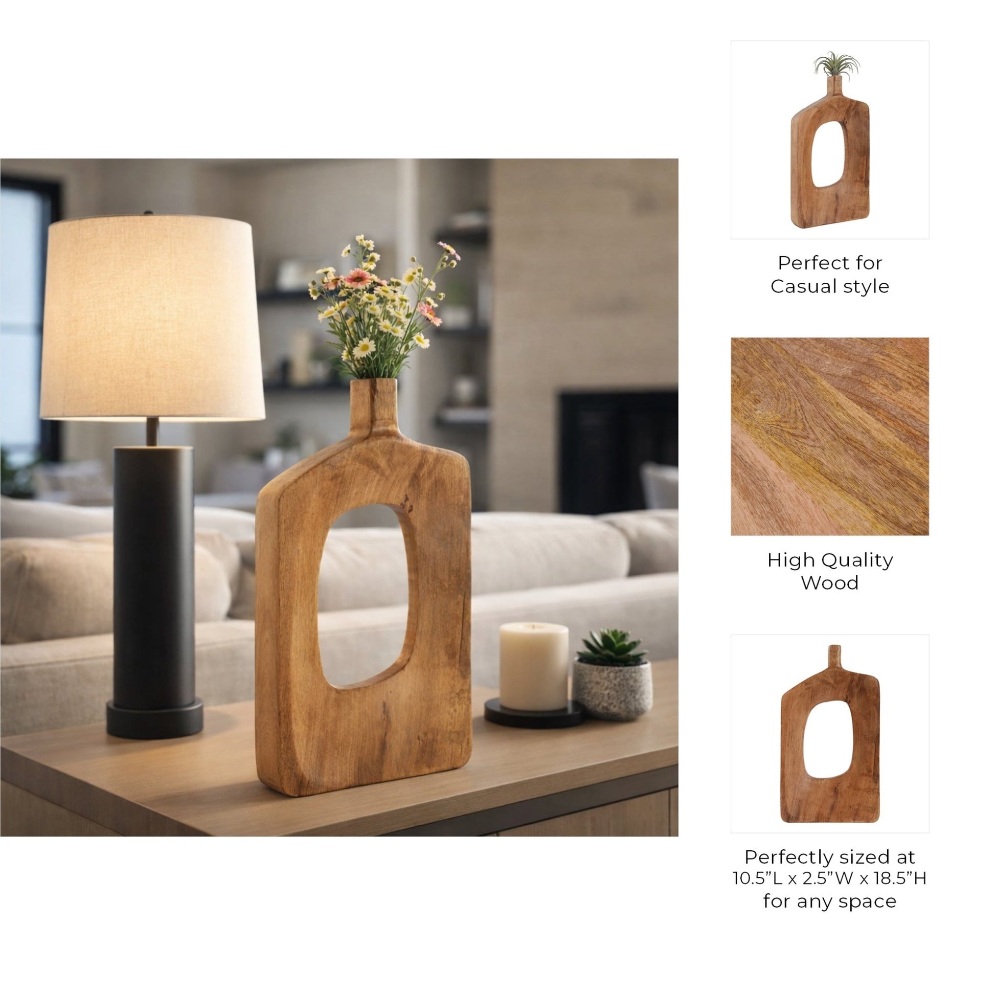 19x11" Wood Cut-out Vase, Natural Vases and Jars| Sagebrook Home