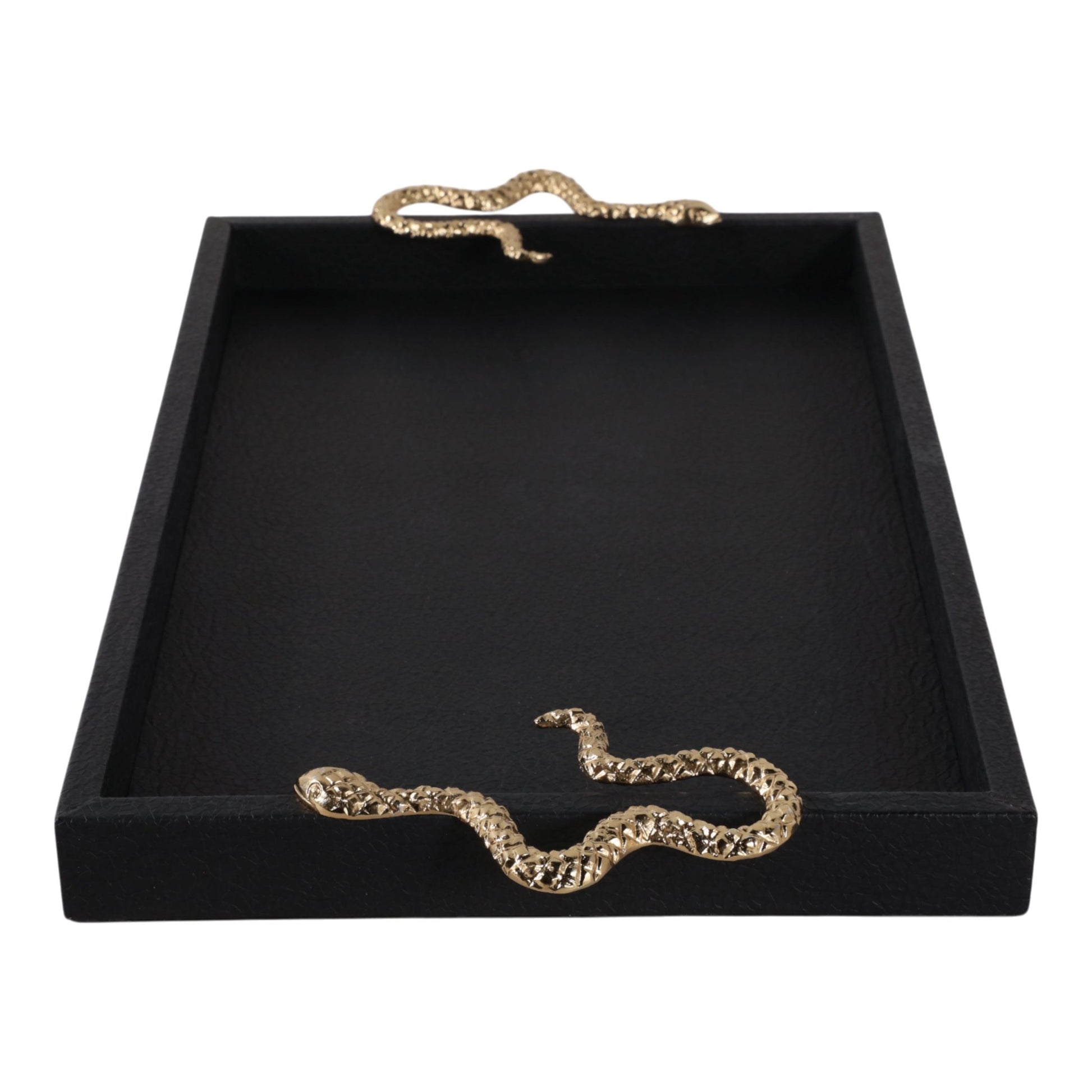 19x12" Faux Leather Snake Tray, Black/gold Table Decors| Sagebrook Home