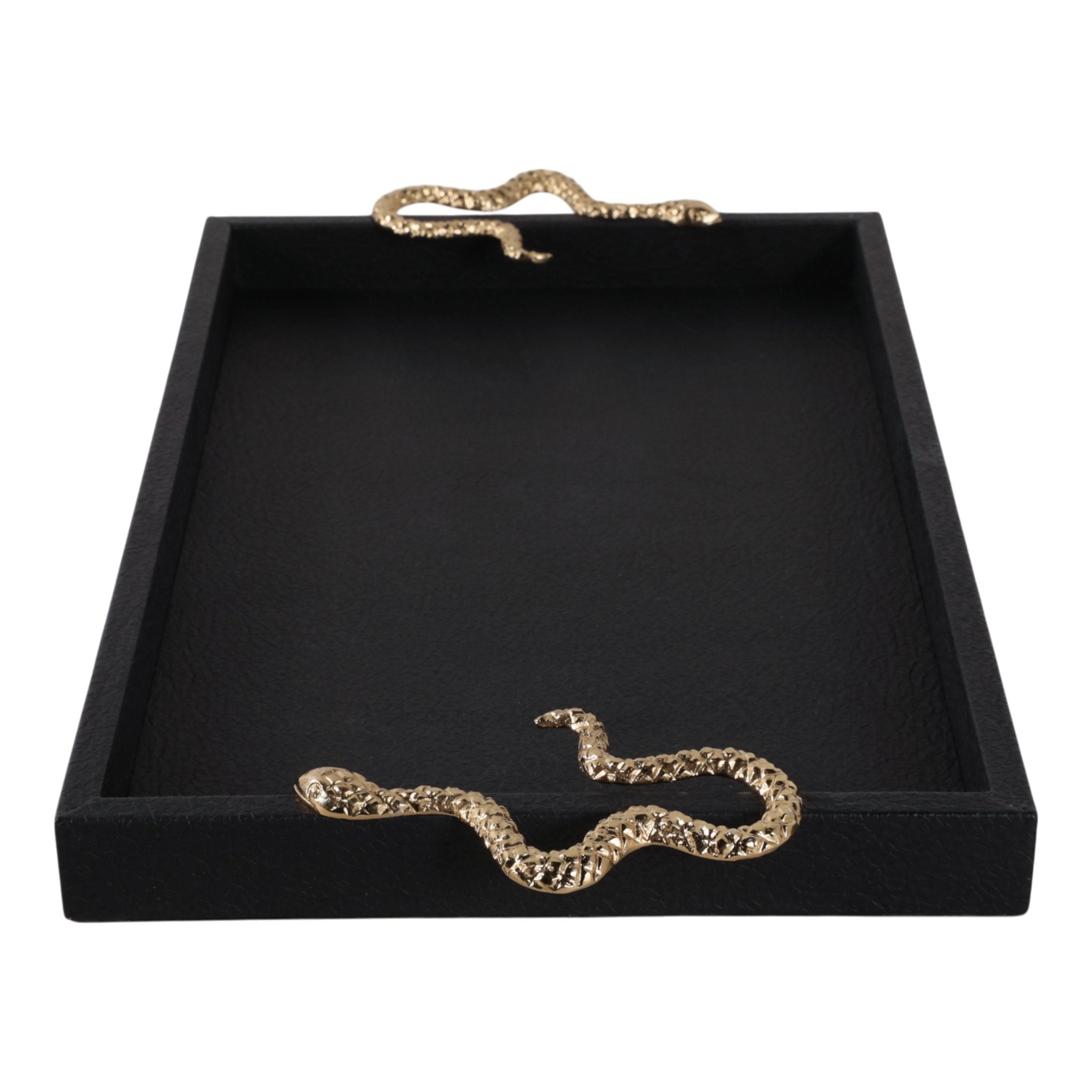 19x12" Faux Leather Snake Tray, Black/gold Table Decors| Sagebrook Home
