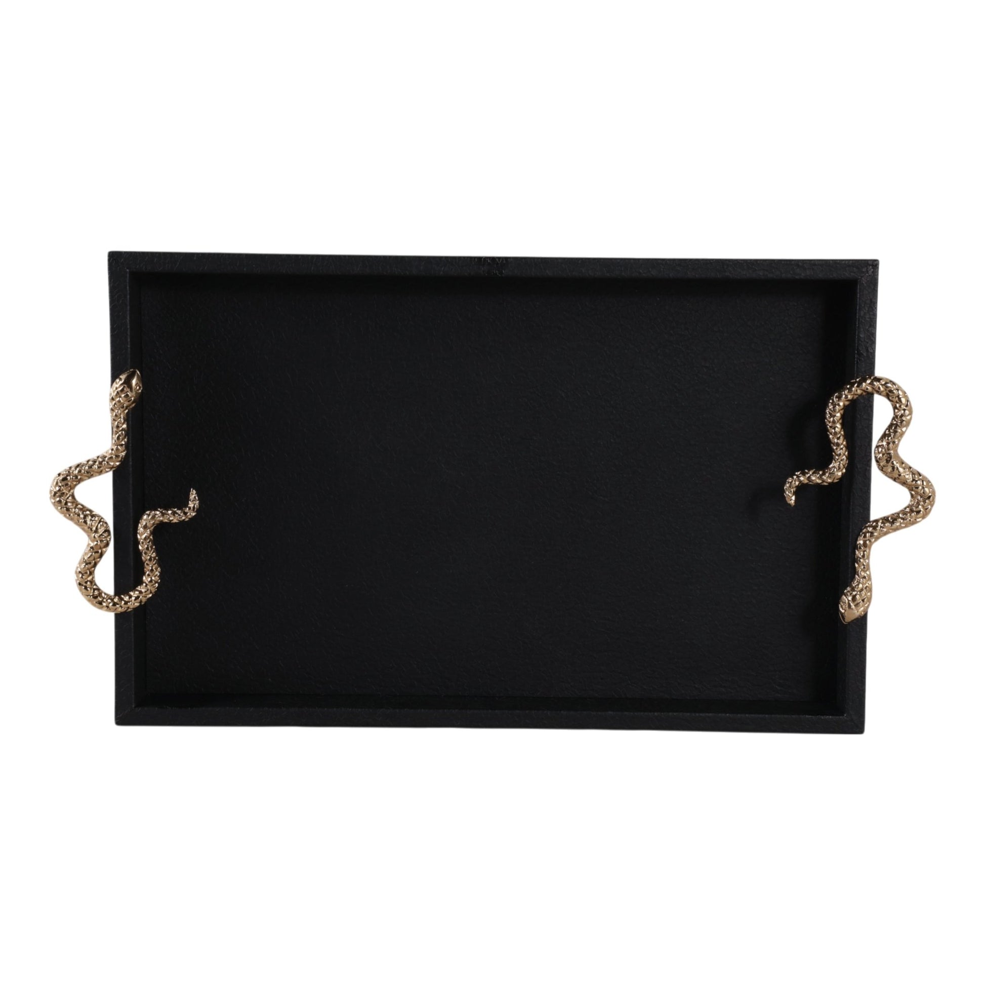 19x12" Faux Leather Snake Tray, Black/gold Table Decors| Sagebrook Home