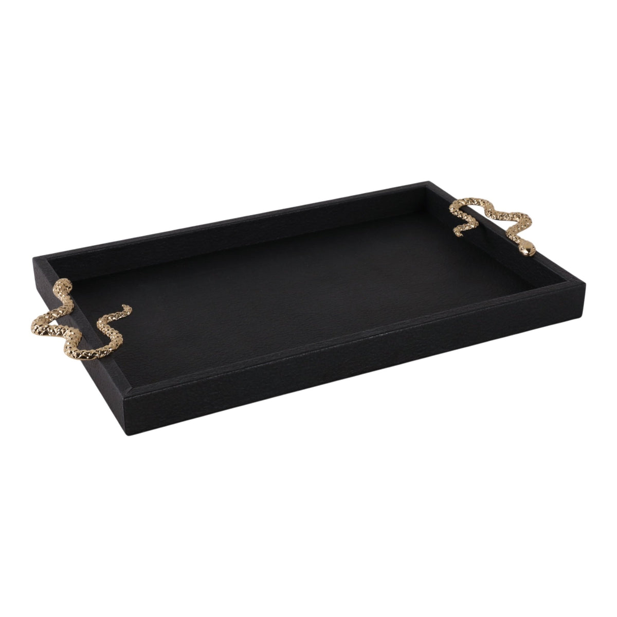 19x12" Faux Leather Snake Tray, Black/gold Table Decors| Sagebrook Home