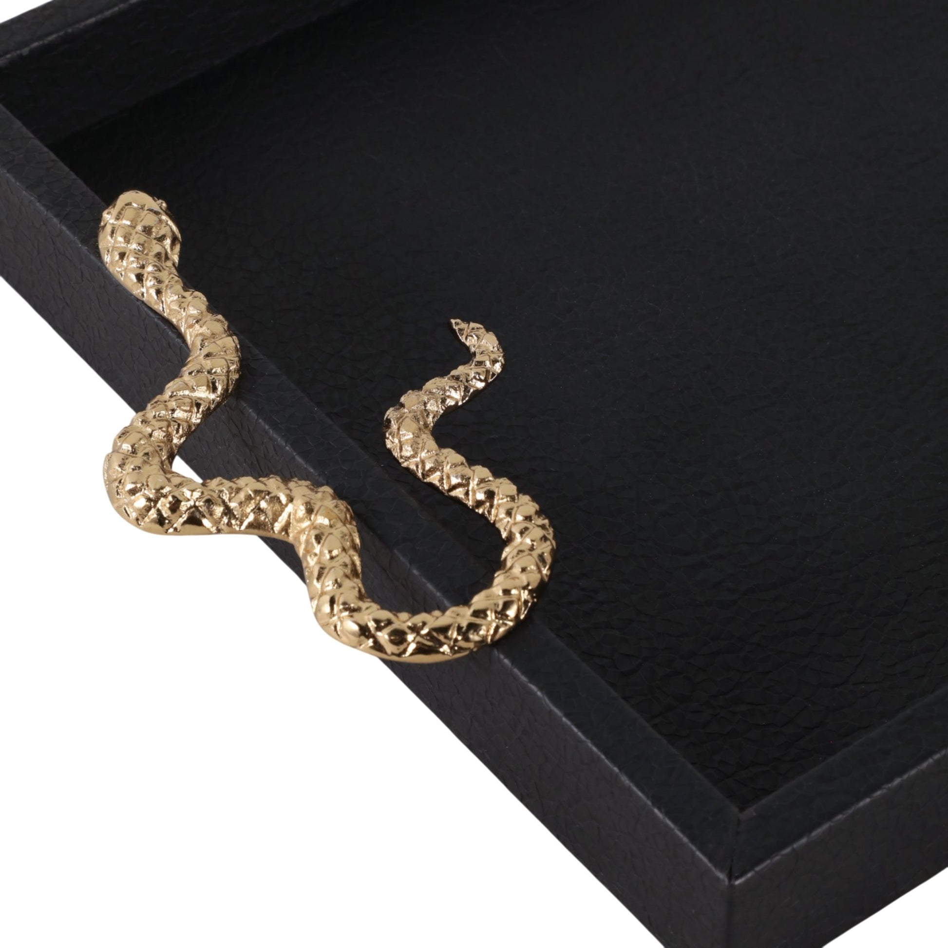 19x12" Faux Leather Snake Tray, Black/gold Table Decors| Sagebrook Home