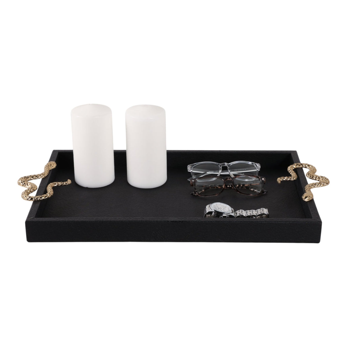 19x12" Faux Leather Snake Tray, Black/gold Table Decors| Sagebrook Home