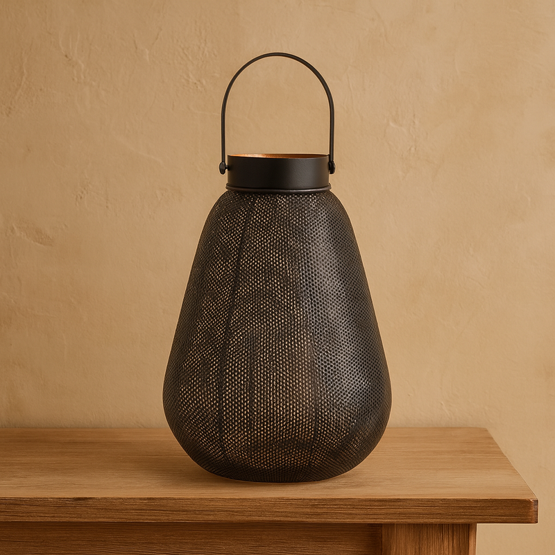 LANTERN BAMBOO BLACK DIA 27.5 CM X H: 30.5 CM