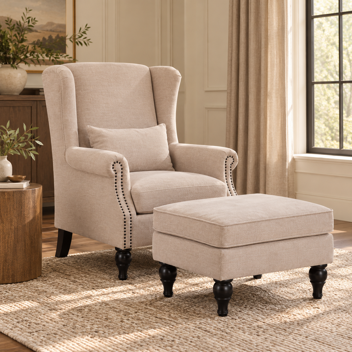 Saddle Beige Chair+Ottoman
