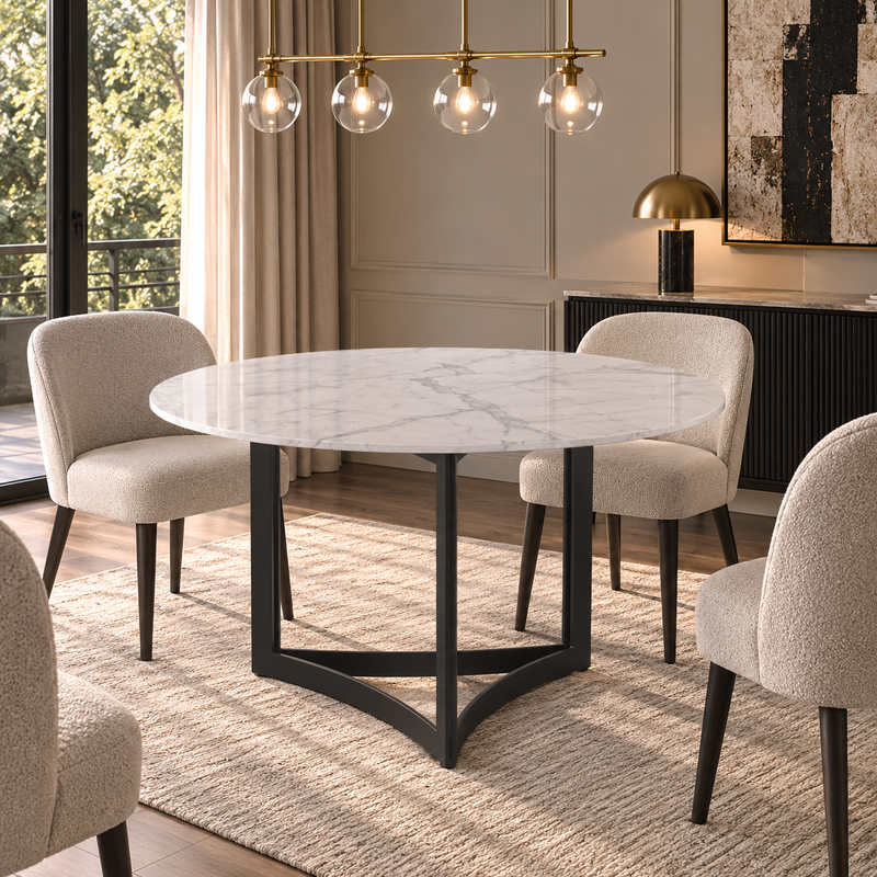Alexa Dining Table Black Base and 150 CM Round White Marble