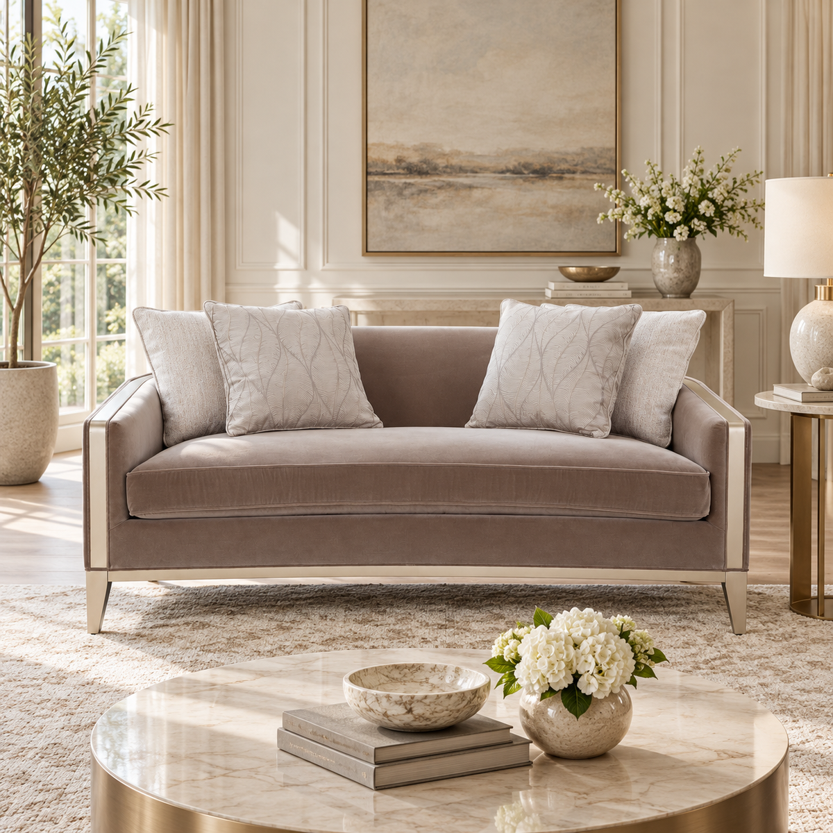 AlReem Mocha Velvet Sofa 179cm