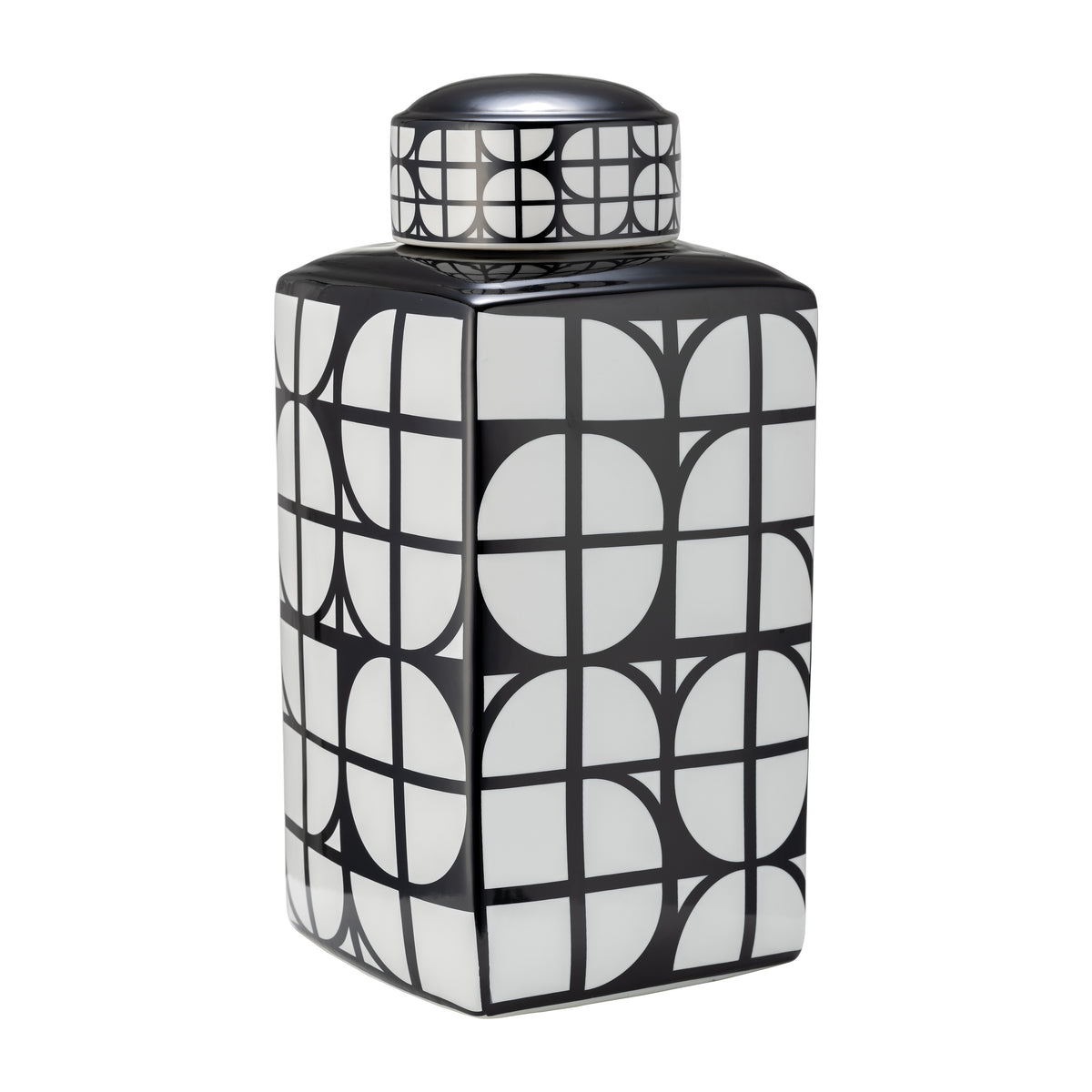 CER, 18"H SQUARE JAR W/ LID, BLACK/WHITE Vases and Jars| Sagebrook Home