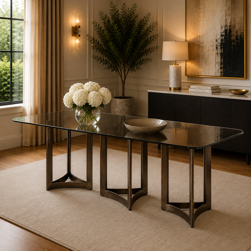 Alexa Dining Table Bronze Base and 350 CM Clear Glass