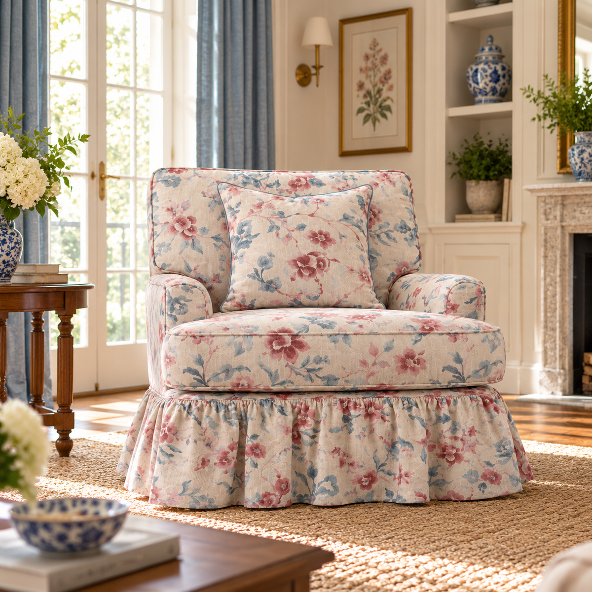 Country Rose Cottage by Noof Alaboudi Accent Chair with Skirt