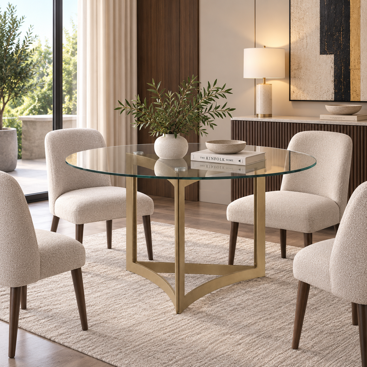 Alexa Dining Table Gold Base and 150 CM Round Clear Glass