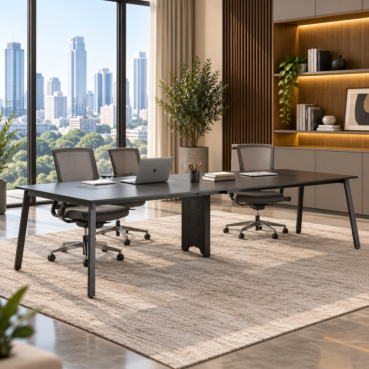 Conference Table 3.2 m - Pure Black and Straight Leg Frame