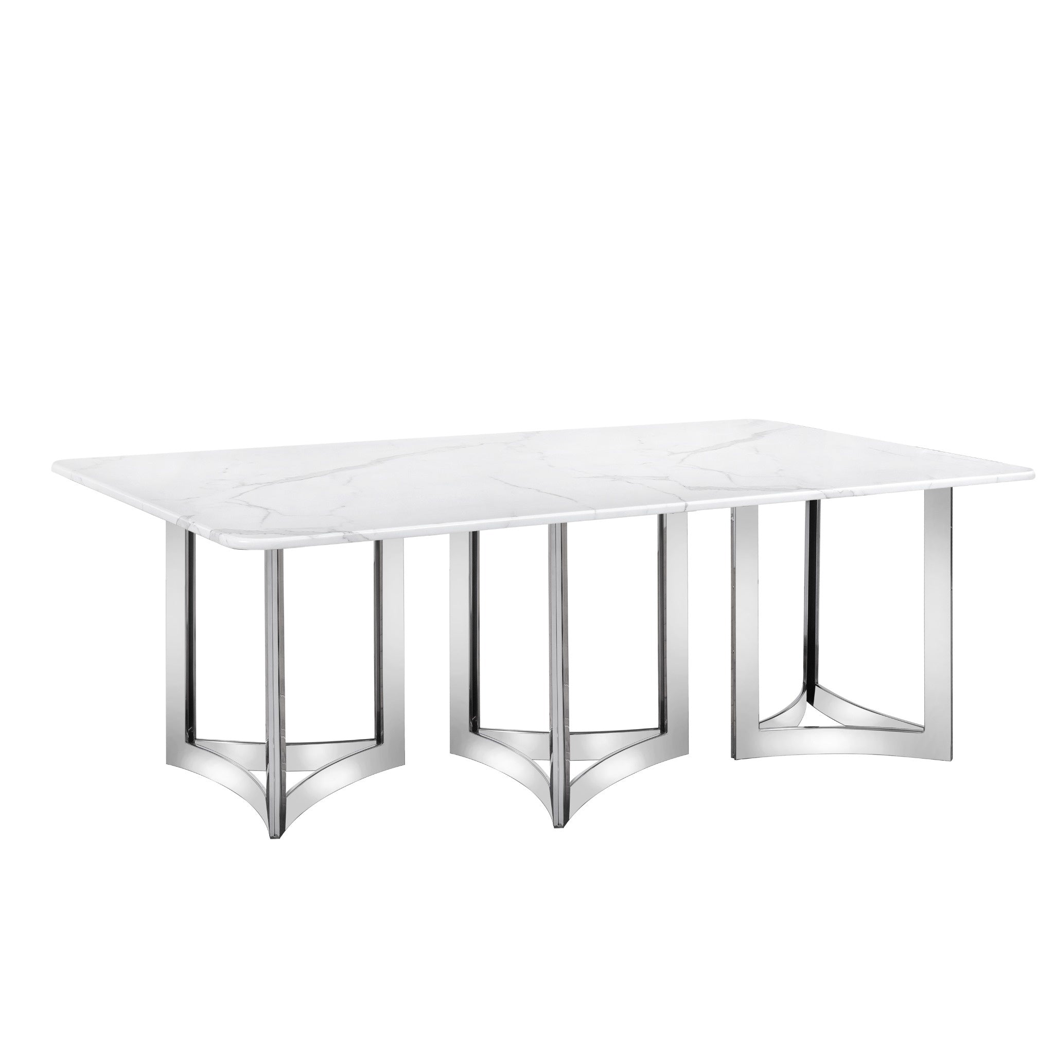 Alexa Dining Table Silver Base and 240 CM White Marble