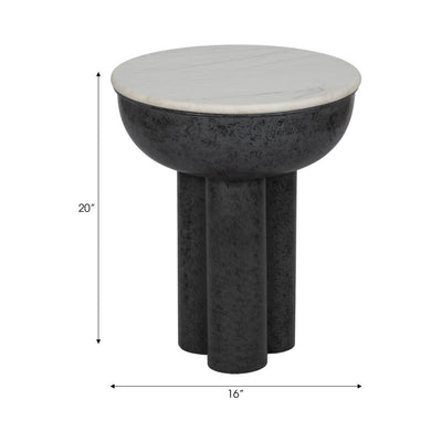 20" Chunky Leg Accent Table Marble Top, White/blk - Al Rugaib Furniture