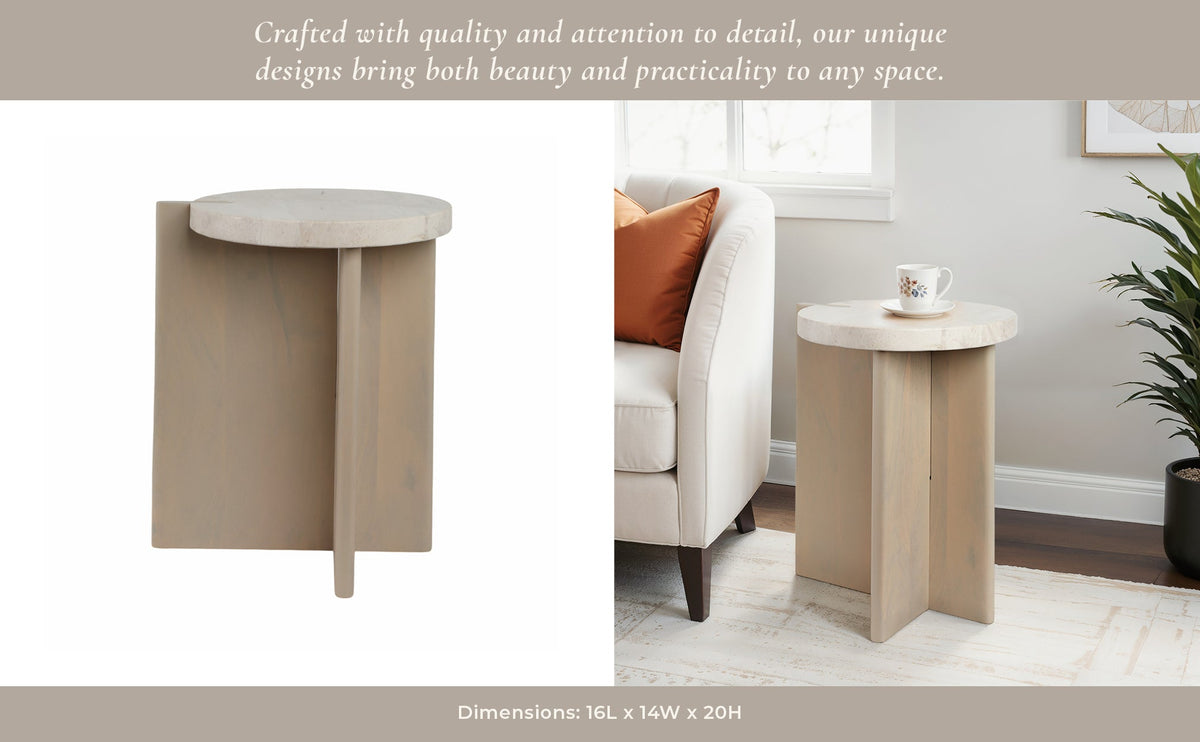 20" CONNLEY SMALL MARBLE AND WOOD ACCENT TABLE Accent & End Tables| Sagebrook Home