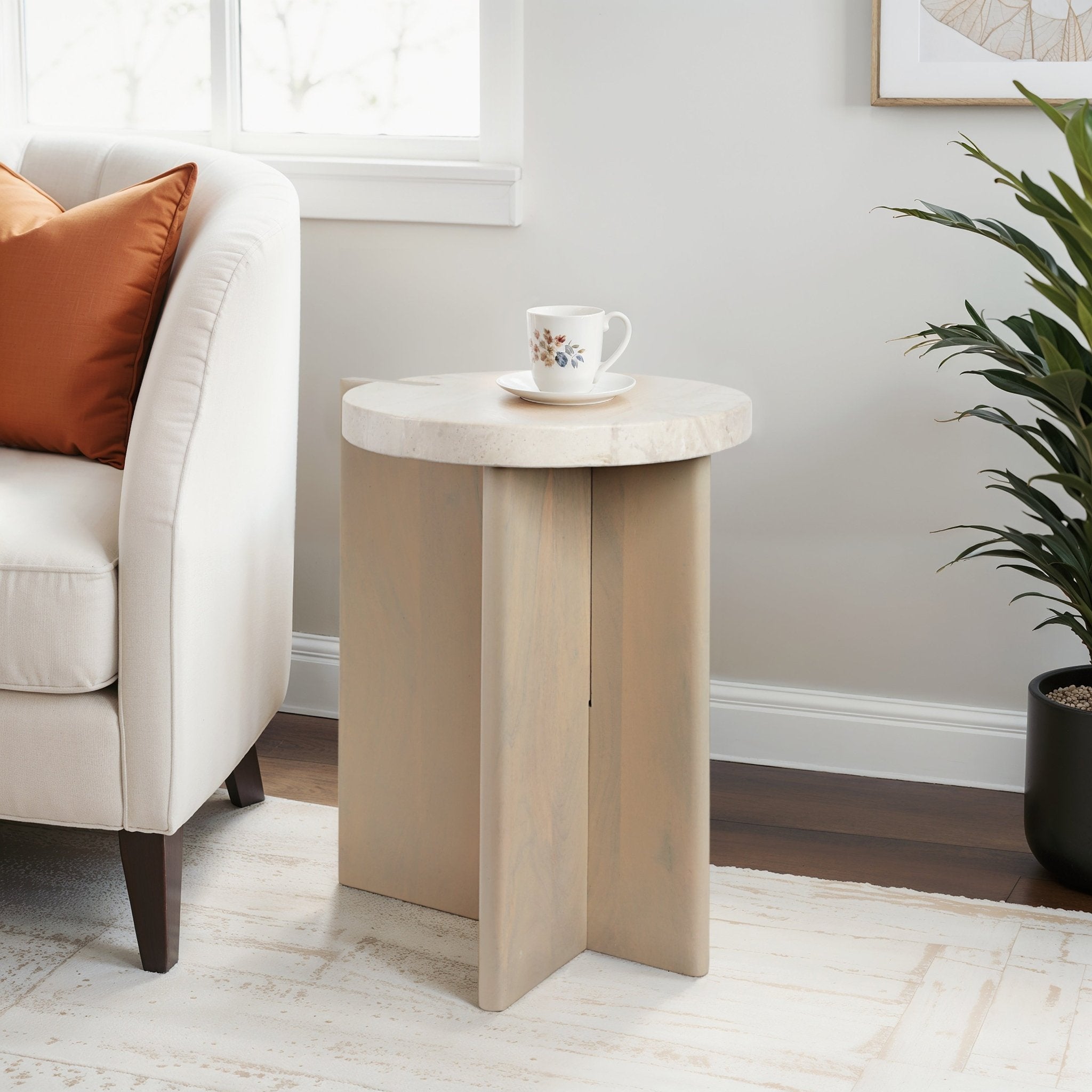 20" CONNLEY SMALL MARBLE AND WOOD ACCENT TABLE Accent & End Tables| Sagebrook Home