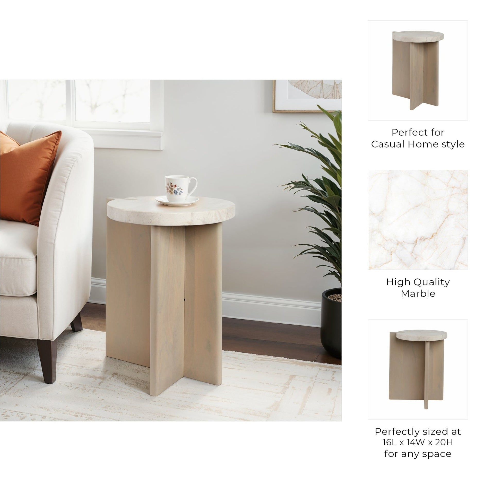 20" CONNLEY SMALL MARBLE AND WOOD ACCENT TABLE Accent & End Tables| Sagebrook Home