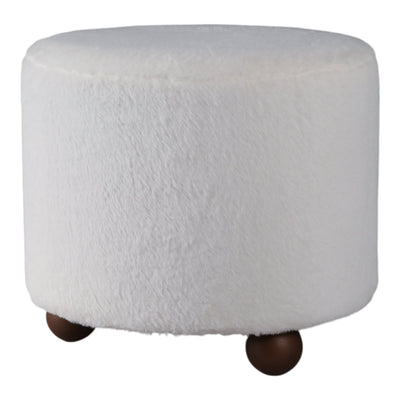 20" Faux Fur Ottoman W/ Ball Feet, Ivory - Al Rugaib Furniture