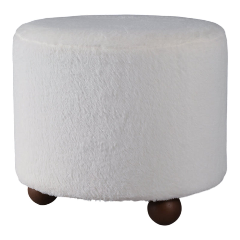 20" Faux Fur Ottoman W/ Ball Feet, Ivory - Al Rugaib Furniture