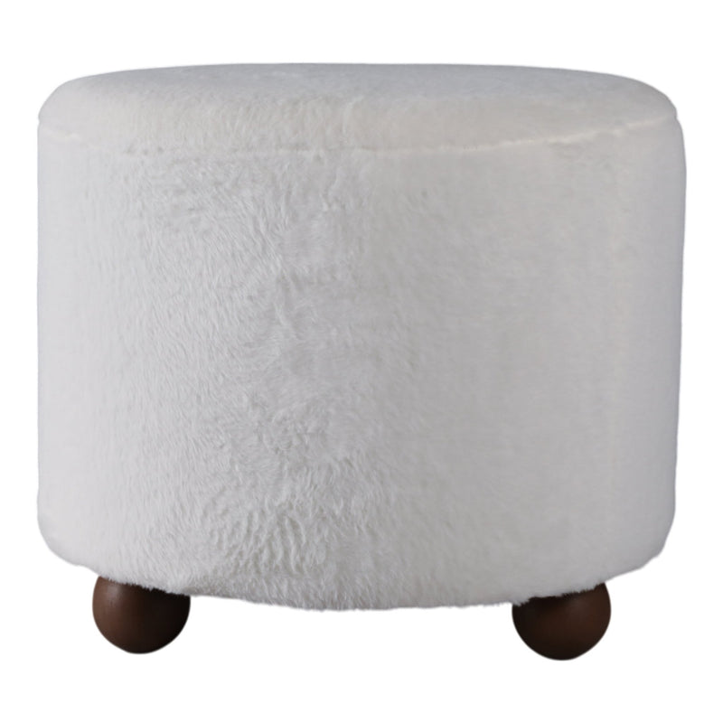 20" Faux Fur Ottoman W/ Ball Feet, Ivory - Al Rugaib Furniture