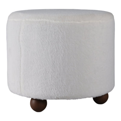 20" Faux Fur Ottoman W/ Ball Feet, Ivory - Al Rugaib Furniture