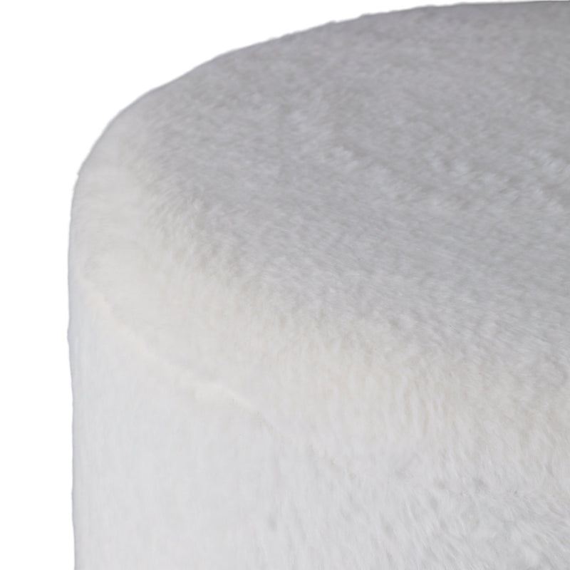 20" Faux Fur Ottoman W/ Ball Feet, Ivory - Al Rugaib Furniture