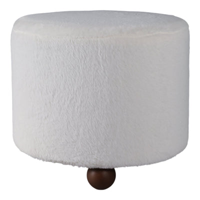 20" Faux Fur Ottoman W/ Ball Feet, Ivory - Al Rugaib Furniture