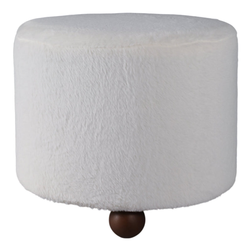 20" Faux Fur Ottoman W/ Ball Feet, Ivory - Al Rugaib Furniture