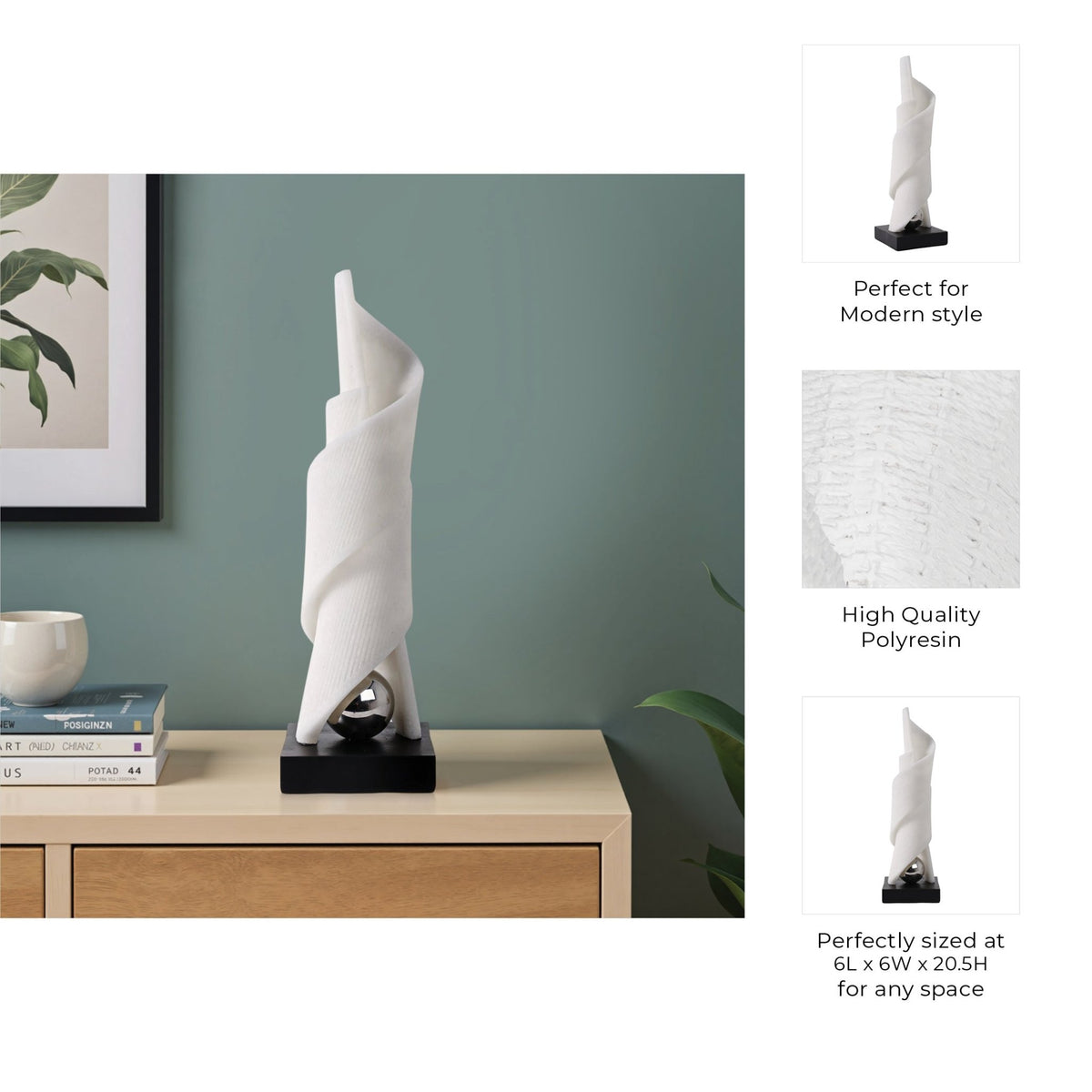 20" Glendo Quartz Resin Statuary With Stainless Table Decors| Sagebrook Home